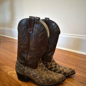 Acme Vintage Snakeskin and Leather Cowboy Boots